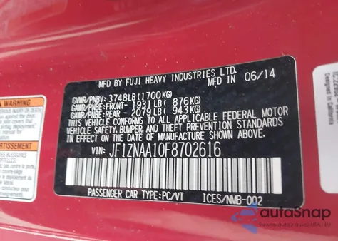 2015 Scion Fr-S from USA, damaged, VIN JF1ZNAA10F8702616